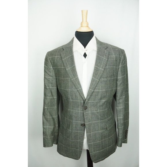 Jos A Bank Signature Collection Tailored Fit Silk Linen Gray Plaid Sport Coat 42 - Picture 3 of 8